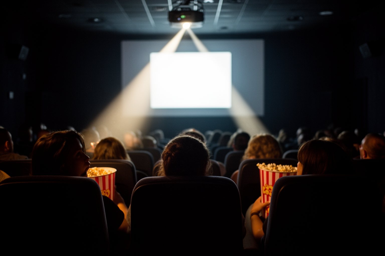 Behind The Scenes: The Shocking Truth About Blockbuster Movie Creation! Cinema audience watching the big screen in the dark under the beam of the projector