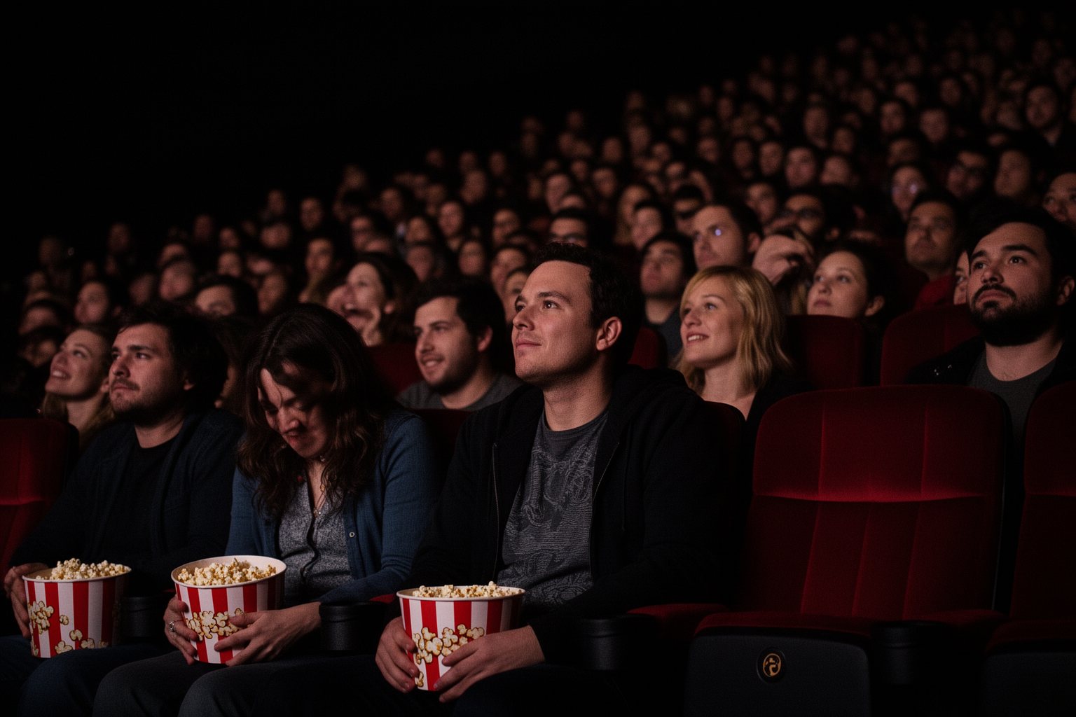 Unmasking Marvel: The Unexpected Evolution of Superhero Cinema Packed cinema audience on opening night of a superhero film
