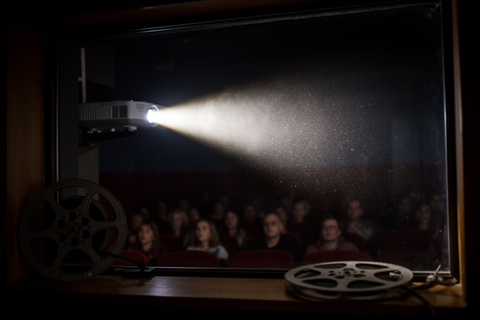 Unmasking Marvel: The Unexpected Evolution of Superhero Cinema Projector beam cutting through the dark of a cinema from the projection booth