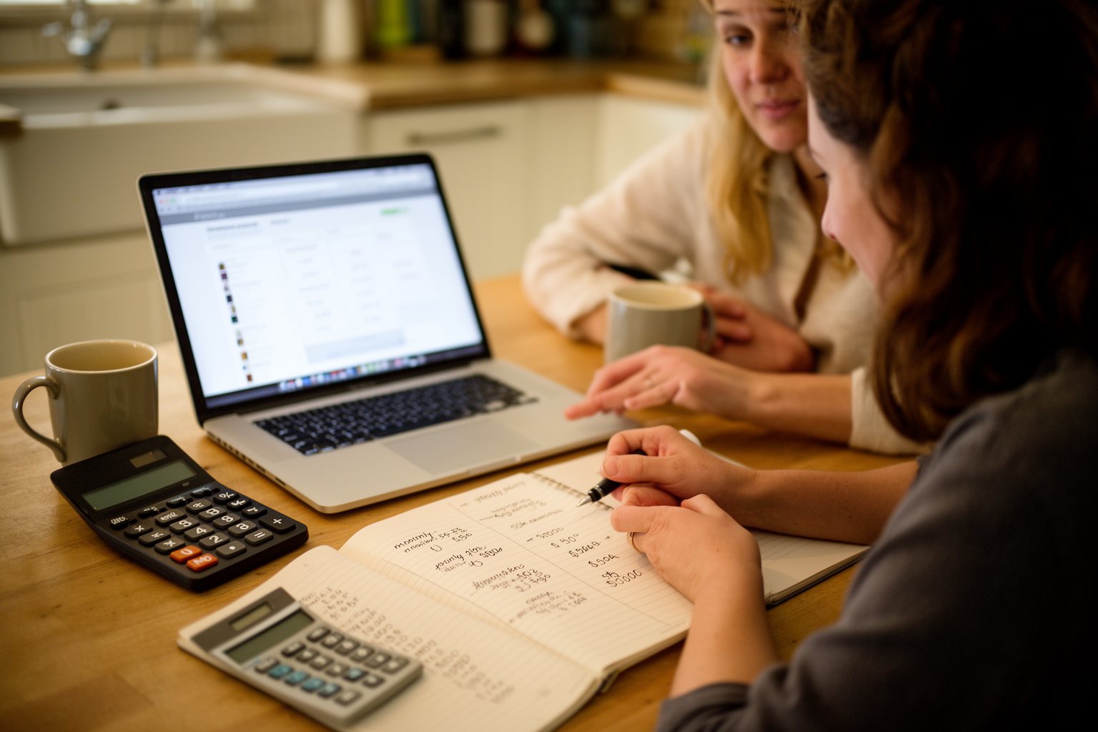 ExpressVPN vs NordVPN vs ProtonVPN: The Ultimate Showdown Couple at a kitchen table comparing VPN subscription prices with a calculator
