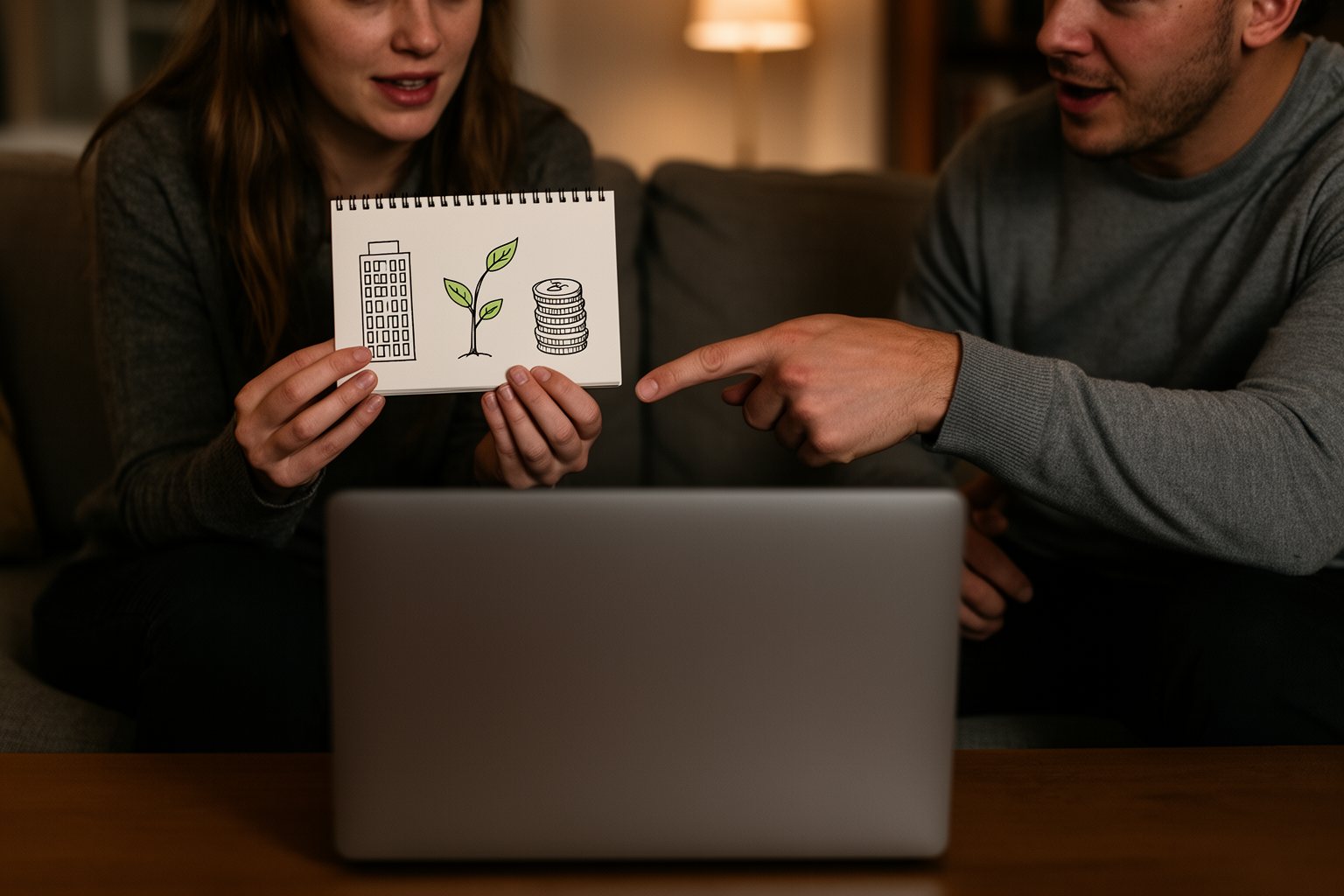 Stock Investments for Beginners: Where to Start Couple on a sofa discussing blue-chip, dividend and growth stock ideas