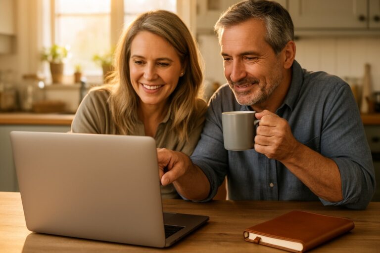How Investing Can Help You Become a Millionaire Couple at a kitchen table planning long-term investing on a laptop to become millionaires