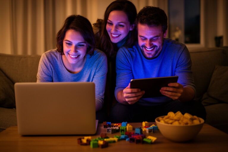 Minecraft vs Roblox: The Ultimate Showdown Two friends playing different sandbox building games side by side on a sofa