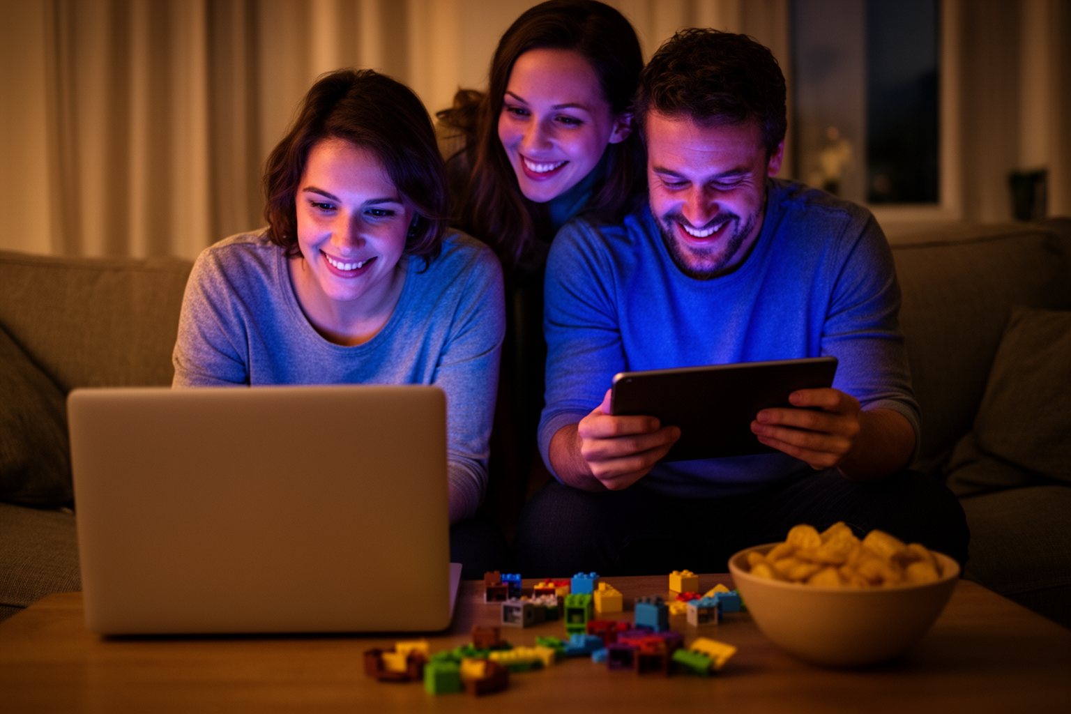 Minecraft vs Roblox: The Ultimate Showdown Two friends playing different sandbox building games side by side on a sofa