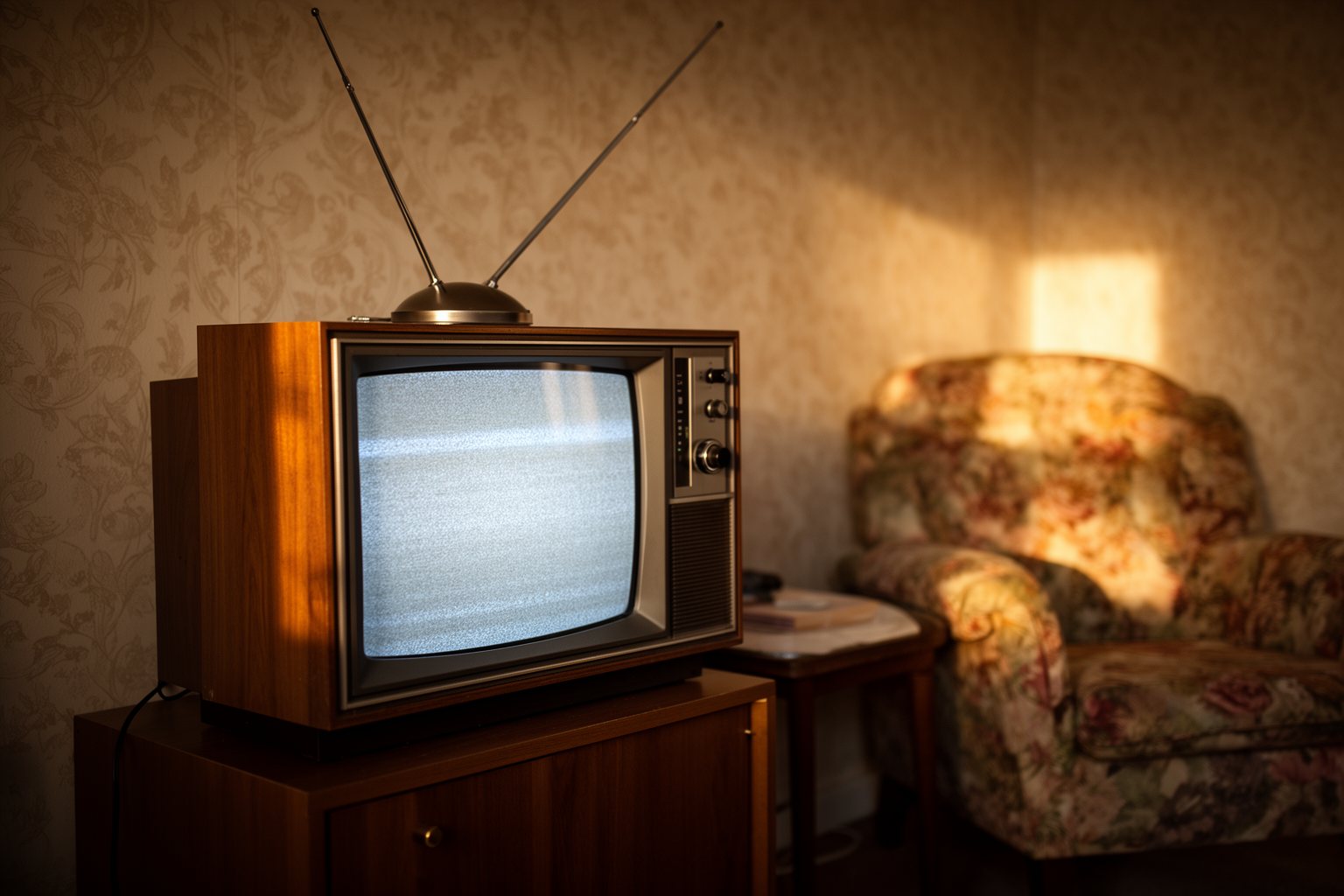 Streaming vs Traditional Television: Who Is Winning? Vintage wood-cased television with a rabbit-ear antenna in a retro living room