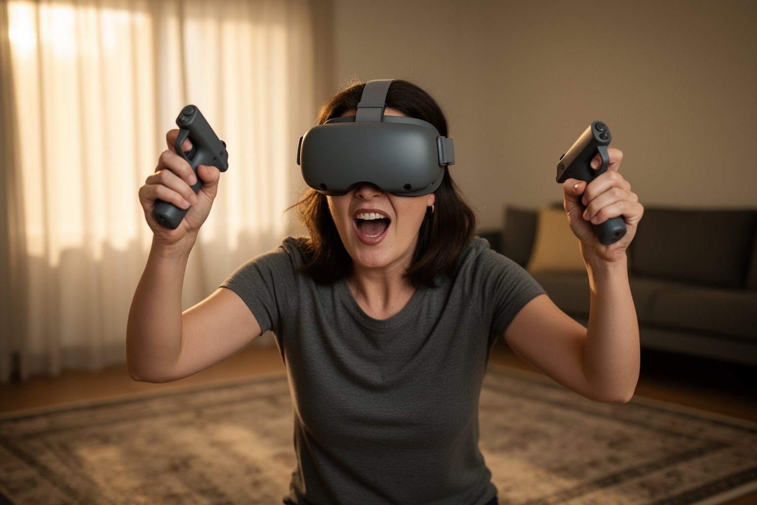 Unveiling the Unseen: The Ultimate Guide to The Latest PlayStation 5 Games Woman wearing a VR headset and holding motion controllers in a cleared living room
